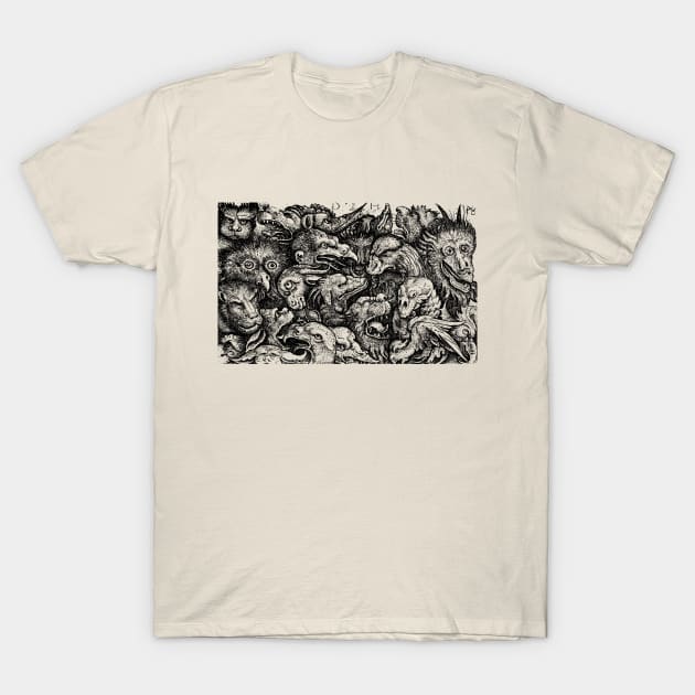 Grotesque Animal Heads - dark version T-Shirt by metaphysical